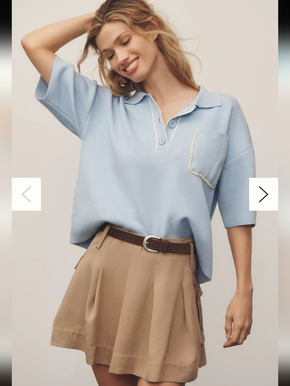Maeve Anthropologie Womens Eliott Embellished-Pocket Polo Shirt Large Preppy